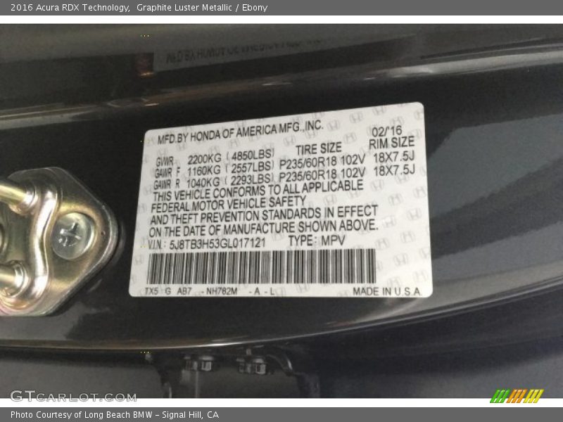 Graphite Luster Metallic / Ebony 2016 Acura RDX Technology