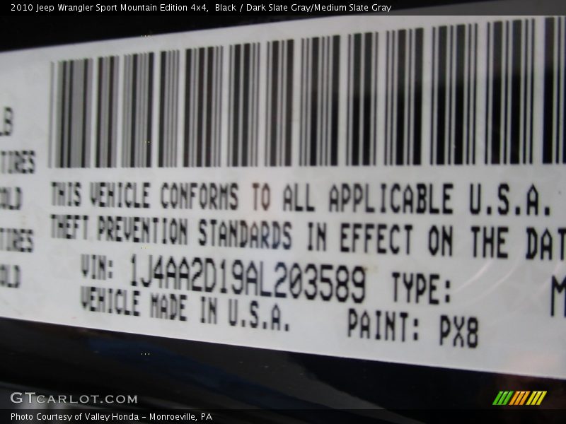 Black / Dark Slate Gray/Medium Slate Gray 2010 Jeep Wrangler Sport Mountain Edition 4x4