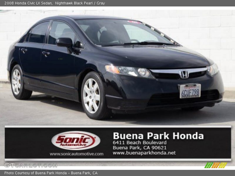 Nighthawk Black Pearl / Gray 2008 Honda Civic LX Sedan