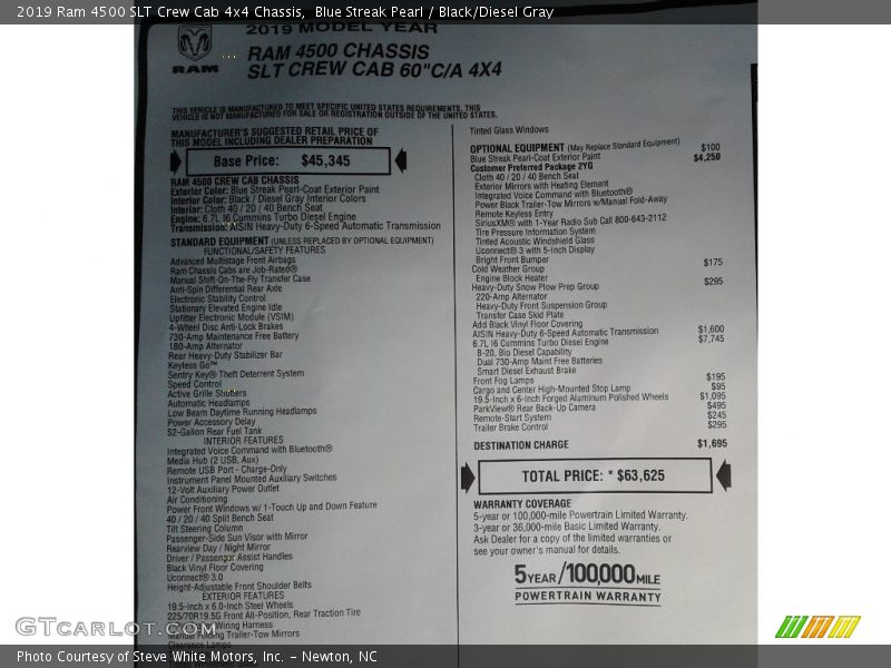 Blue Streak Pearl / Black/Diesel Gray 2019 Ram 4500 SLT Crew Cab 4x4 Chassis