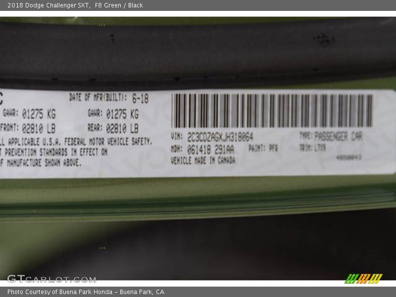 F8 Green / Black 2018 Dodge Challenger SXT