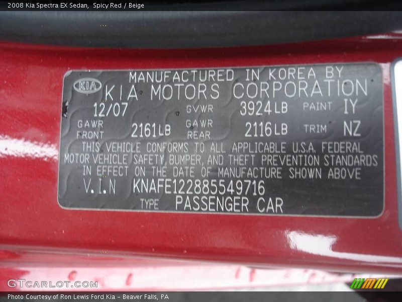 Spicy Red / Beige 2008 Kia Spectra EX Sedan