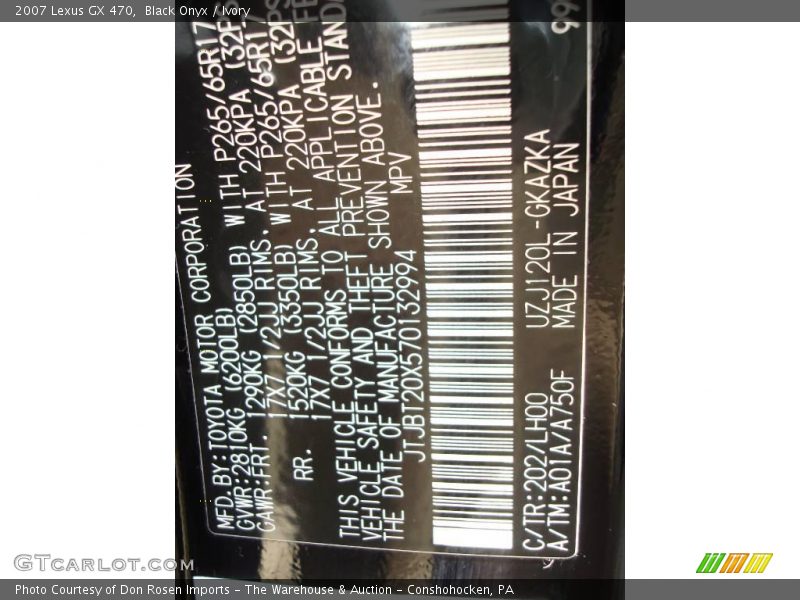 Black Onyx / Ivory 2007 Lexus GX 470