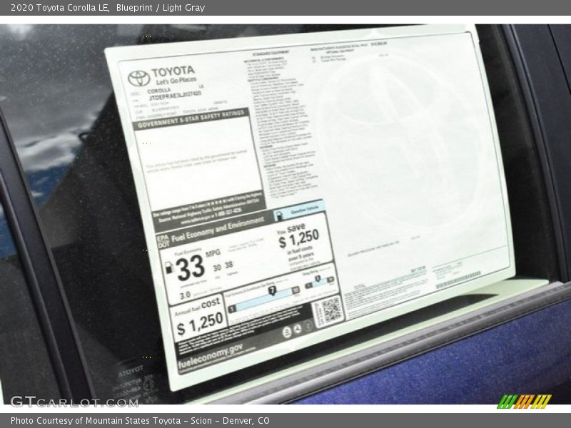 Blueprint / Light Gray 2020 Toyota Corolla LE
