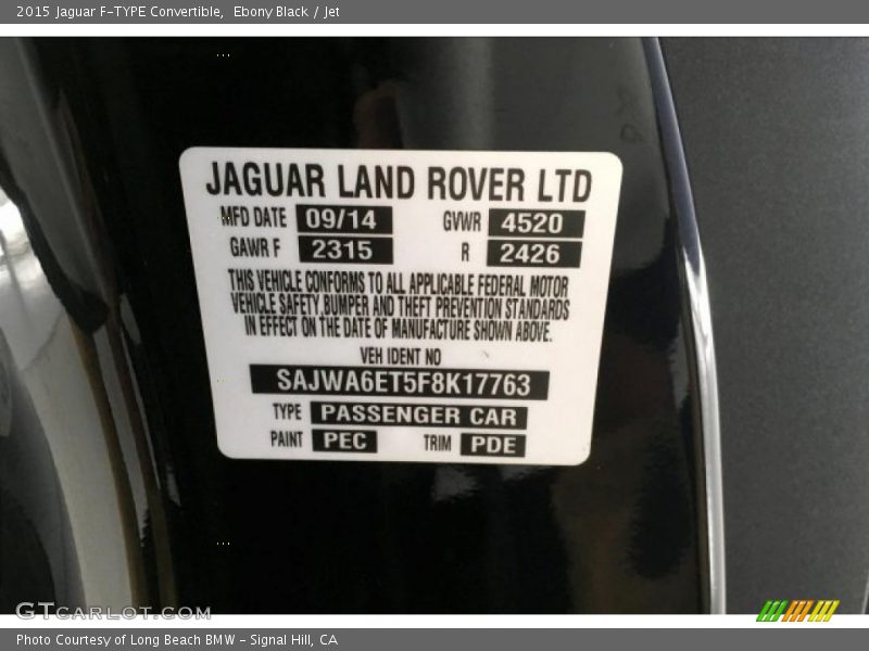 Ebony Black / Jet 2015 Jaguar F-TYPE Convertible