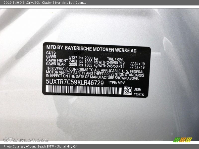Glacier Silver Metallic / Cognac 2019 BMW X3 sDrive30i