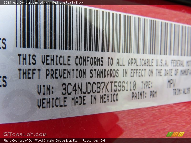 2019 Compass Limited 4x4 Red-Line Pearl Color Code PRM