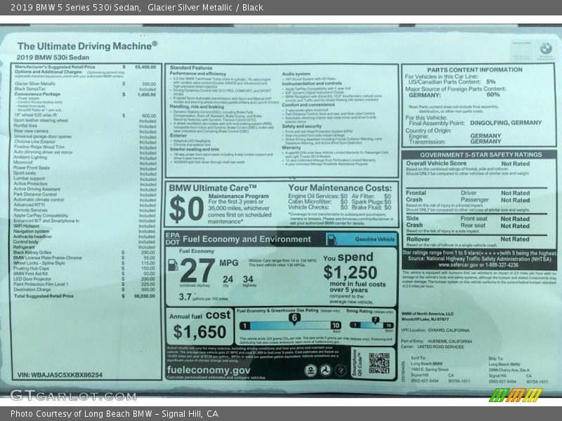 Glacier Silver Metallic / Black 2019 BMW 5 Series 530i Sedan