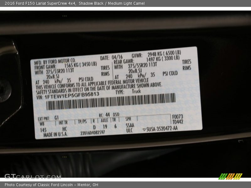Shadow Black / Medium Light Camel 2016 Ford F150 Lariat SuperCrew 4x4