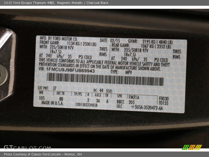 Magnetic Metallic / Charcoal Black 2015 Ford Escape Titanium 4WD