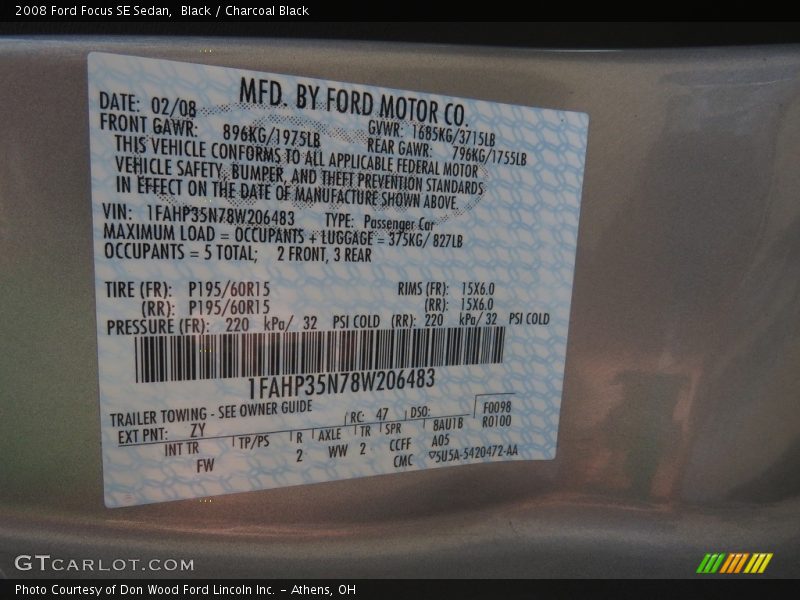 Black / Charcoal Black 2008 Ford Focus SE Sedan