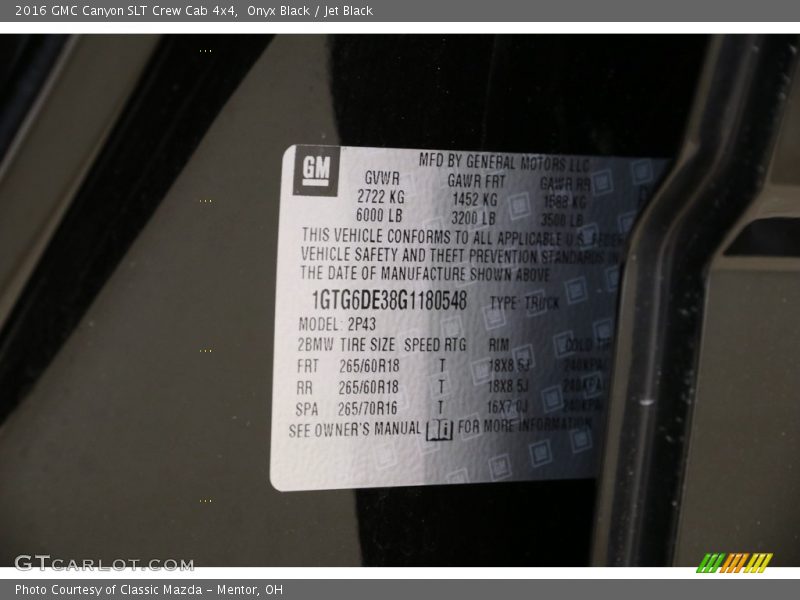 Onyx Black / Jet Black 2016 GMC Canyon SLT Crew Cab 4x4