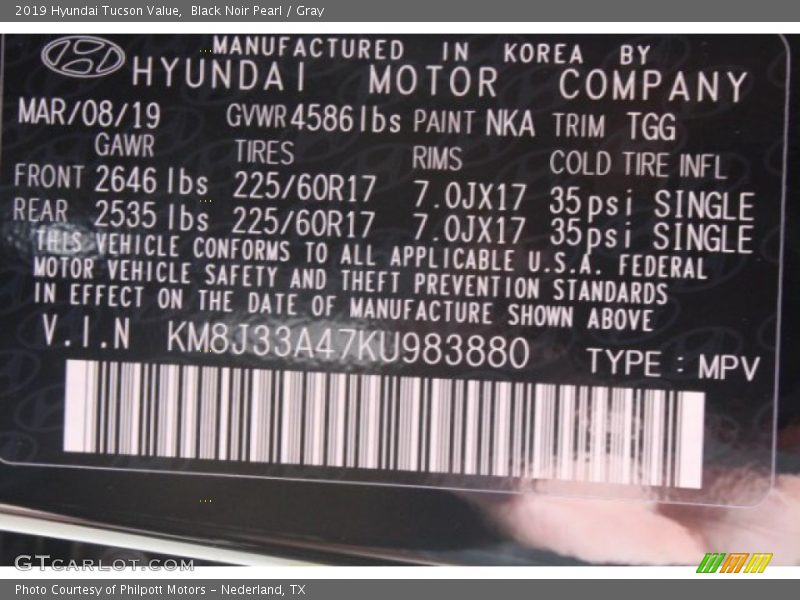 Black Noir Pearl / Gray 2019 Hyundai Tucson Value