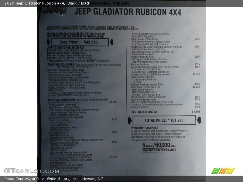 Black / Black 2020 Jeep Gladiator Rubicon 4x4