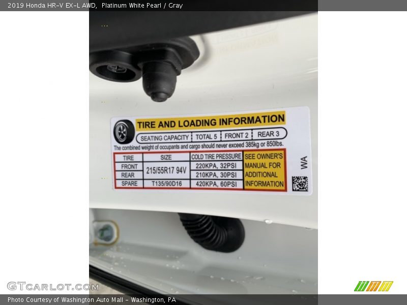 Platinum White Pearl / Gray 2019 Honda HR-V EX-L AWD