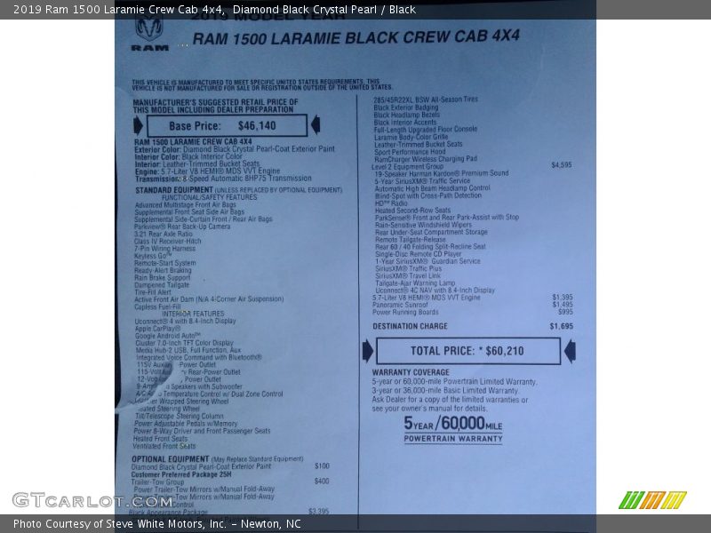 Diamond Black Crystal Pearl / Black 2019 Ram 1500 Laramie Crew Cab 4x4