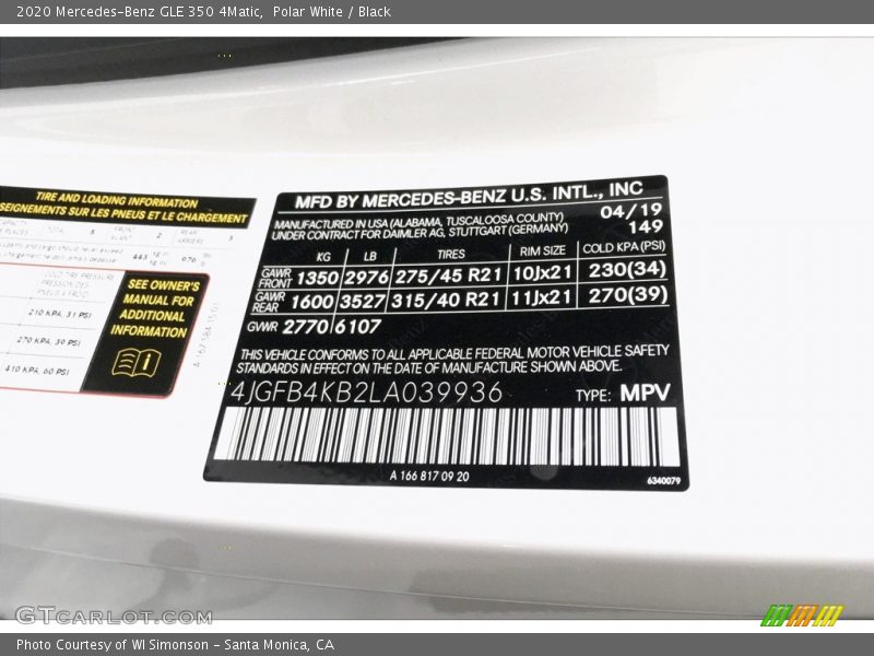 Polar White / Black 2020 Mercedes-Benz GLE 350 4Matic