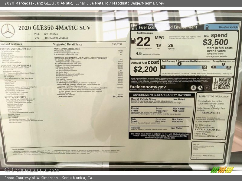 Lunar Blue Metallic / Macchiato Beige/Magma Grey 2020 Mercedes-Benz GLE 350 4Matic