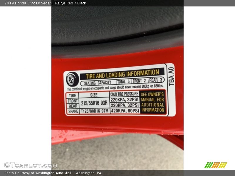 Rallye Red / Black 2019 Honda Civic LX Sedan