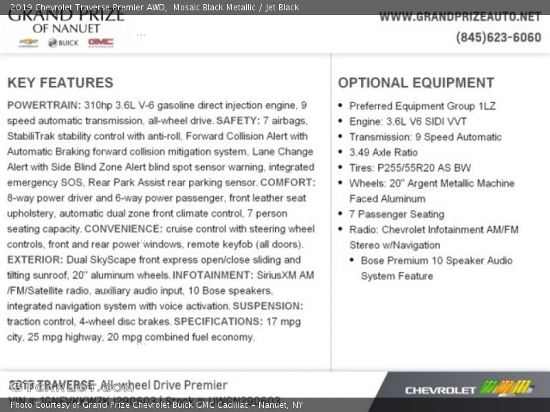 Mosaic Black Metallic / Jet Black 2019 Chevrolet Traverse Premier AWD