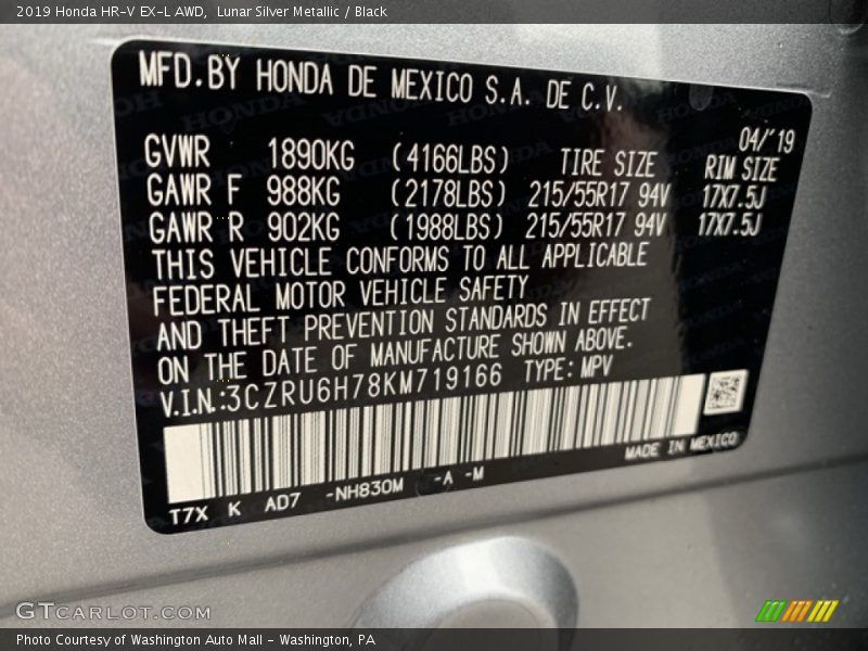 Lunar Silver Metallic / Black 2019 Honda HR-V EX-L AWD