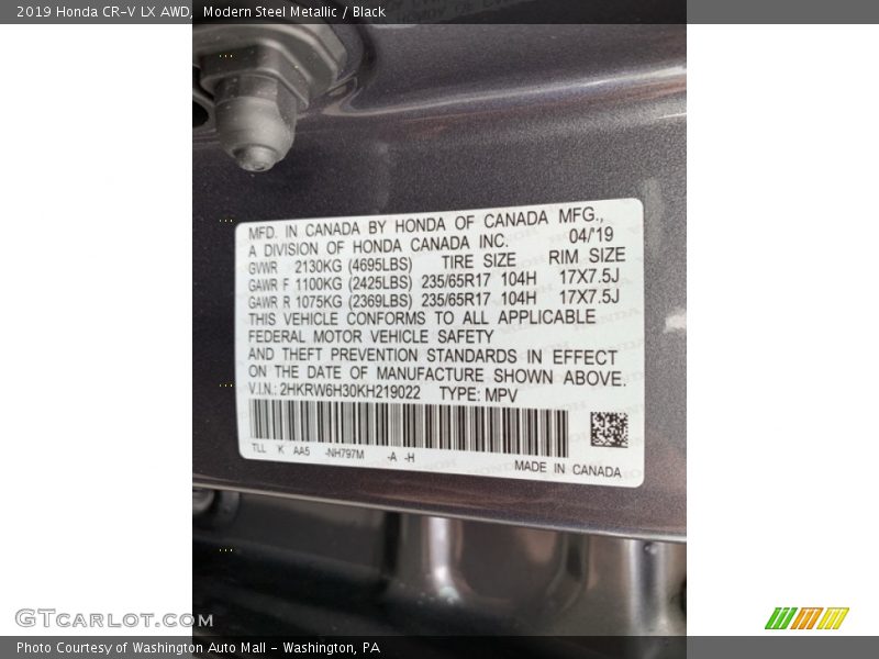 Modern Steel Metallic / Black 2019 Honda CR-V LX AWD