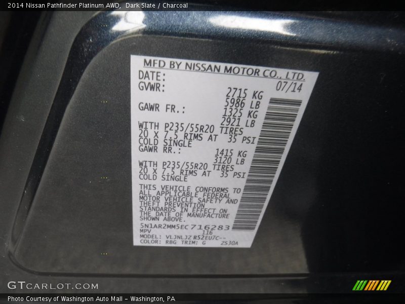 Dark Slate / Charcoal 2014 Nissan Pathfinder Platinum AWD