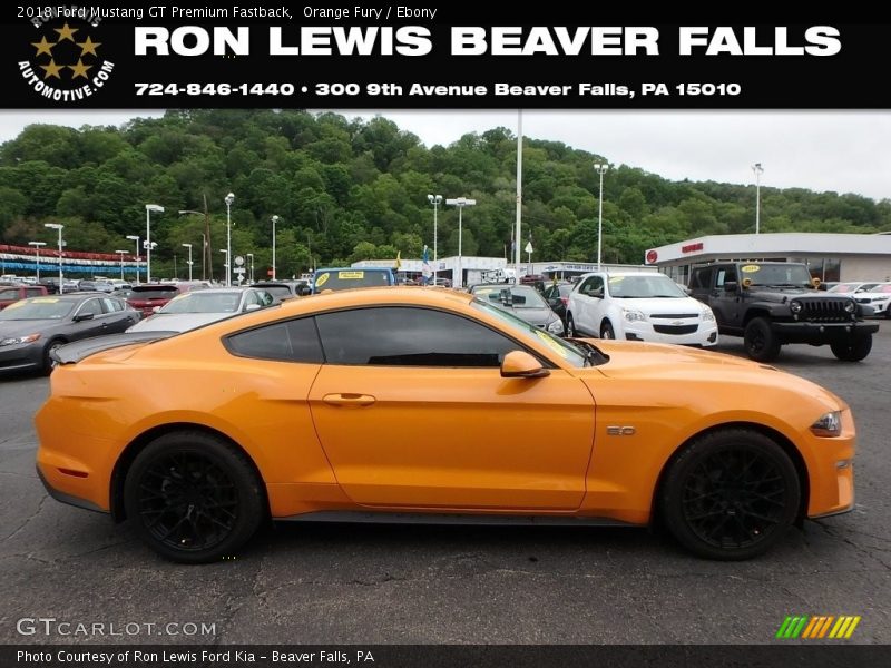 Orange Fury / Ebony 2018 Ford Mustang GT Premium Fastback