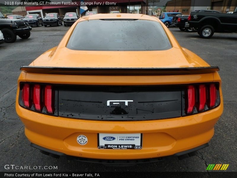 Orange Fury / Ebony 2018 Ford Mustang GT Premium Fastback