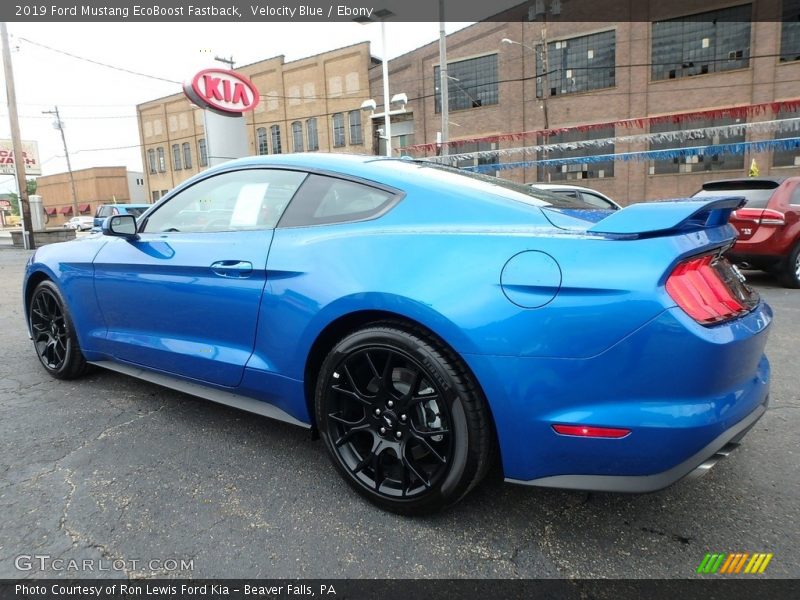 Velocity Blue / Ebony 2019 Ford Mustang EcoBoost Fastback