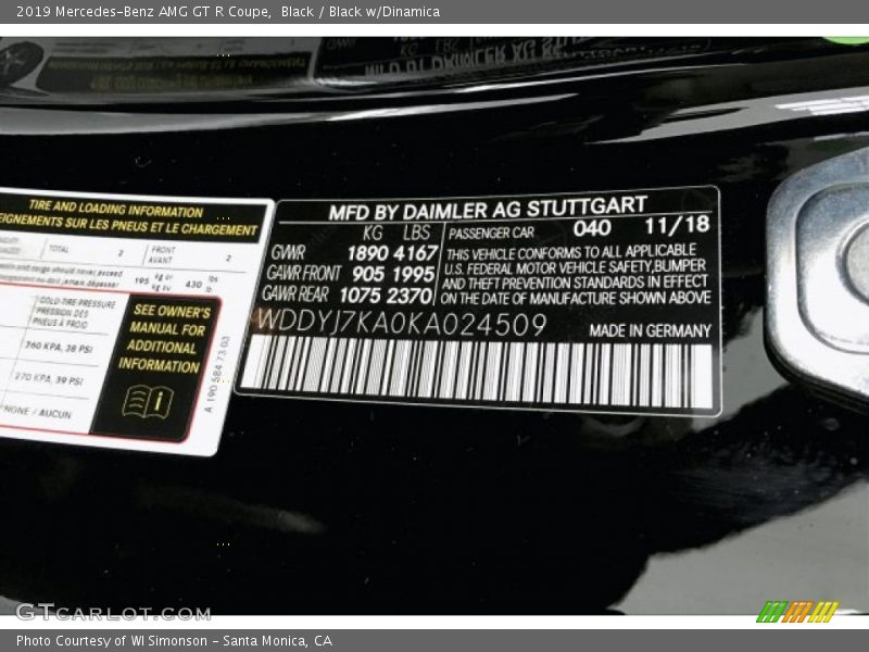 2019 AMG GT R Coupe Black Color Code 040