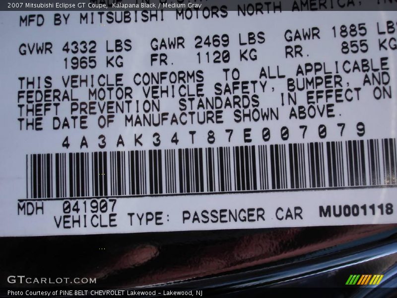 Kalapana Black / Medium Gray 2007 Mitsubishi Eclipse GT Coupe