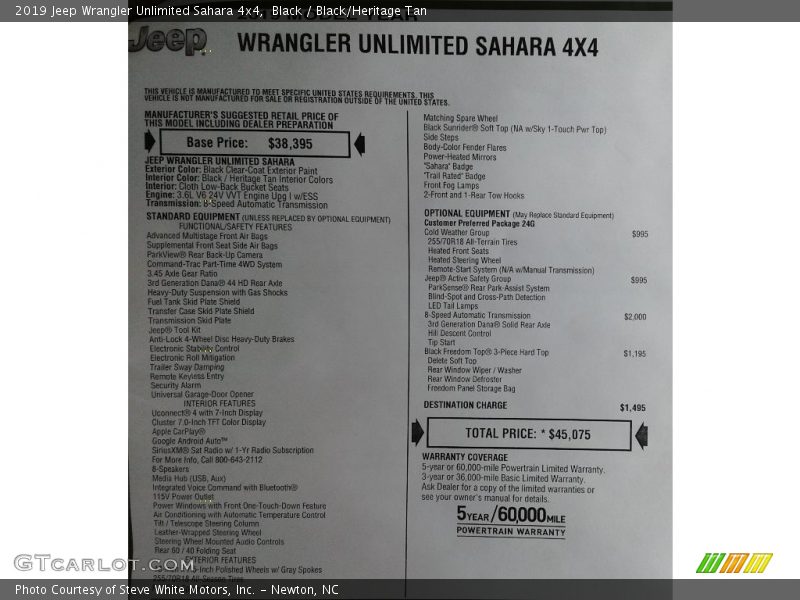 Black / Black/Heritage Tan 2019 Jeep Wrangler Unlimited Sahara 4x4