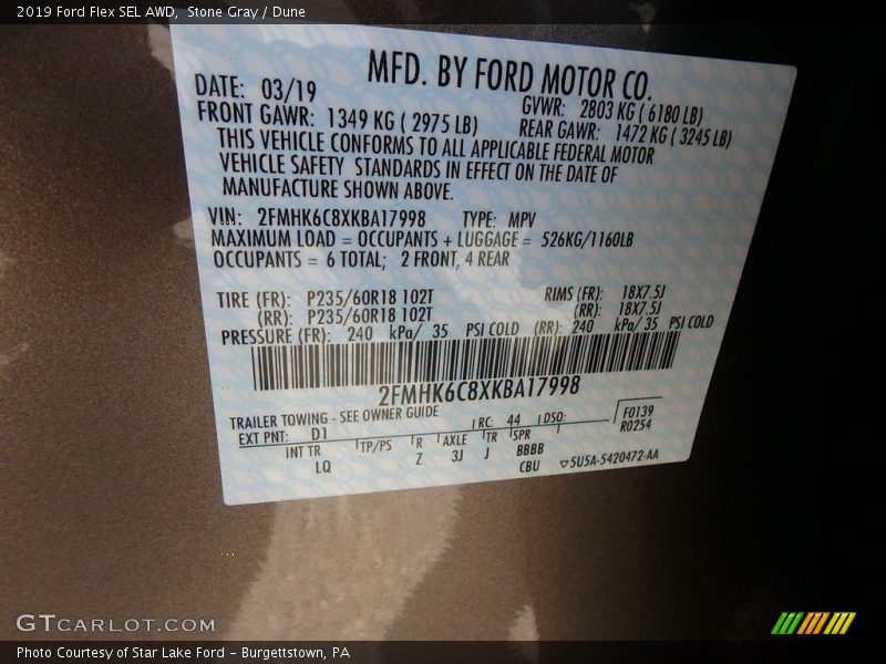 Stone Gray / Dune 2019 Ford Flex SEL AWD