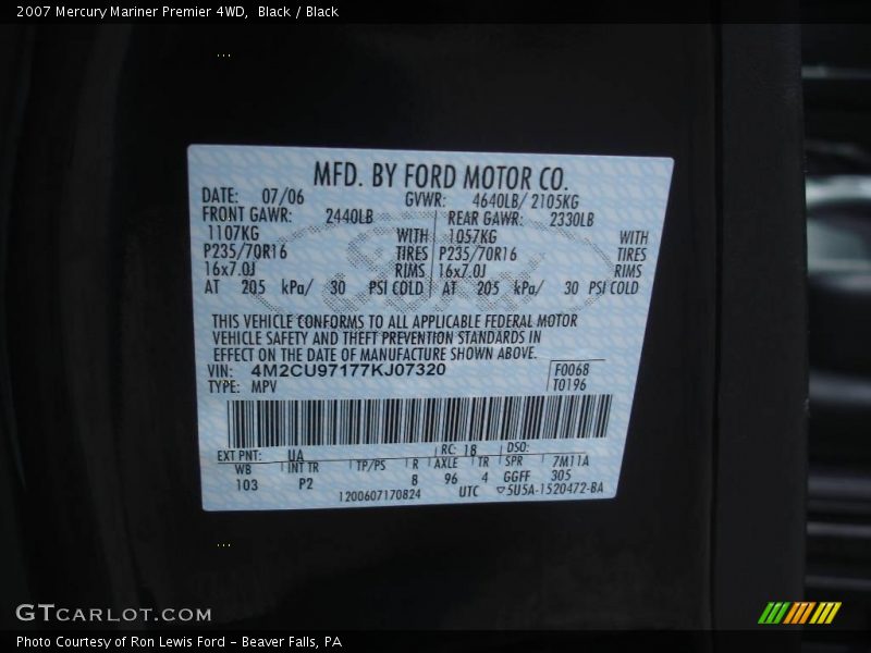 Black / Black 2007 Mercury Mariner Premier 4WD