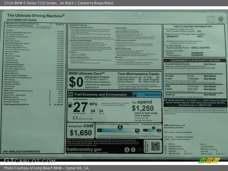 Jet Black / Canberra Beige/Black 2019 BMW 5 Series 530i Sedan