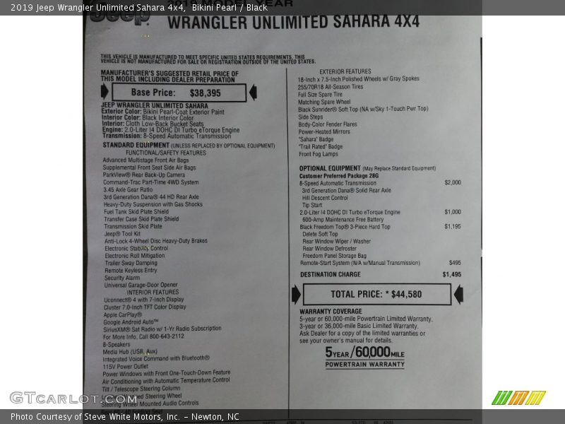 Bikini Pearl / Black 2019 Jeep Wrangler Unlimited Sahara 4x4