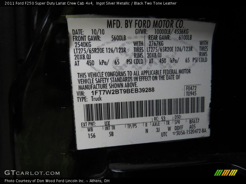 Ingot Silver Metallic / Black Two Tone Leather 2011 Ford F250 Super Duty Lariat Crew Cab 4x4
