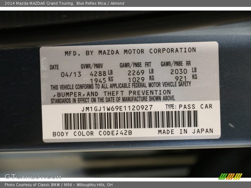 Blue Reflex Mica / Almond 2014 Mazda MAZDA6 Grand Touring