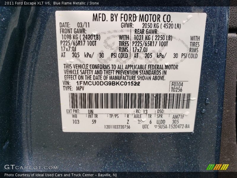 Blue Flame Metallic / Stone 2011 Ford Escape XLT V6