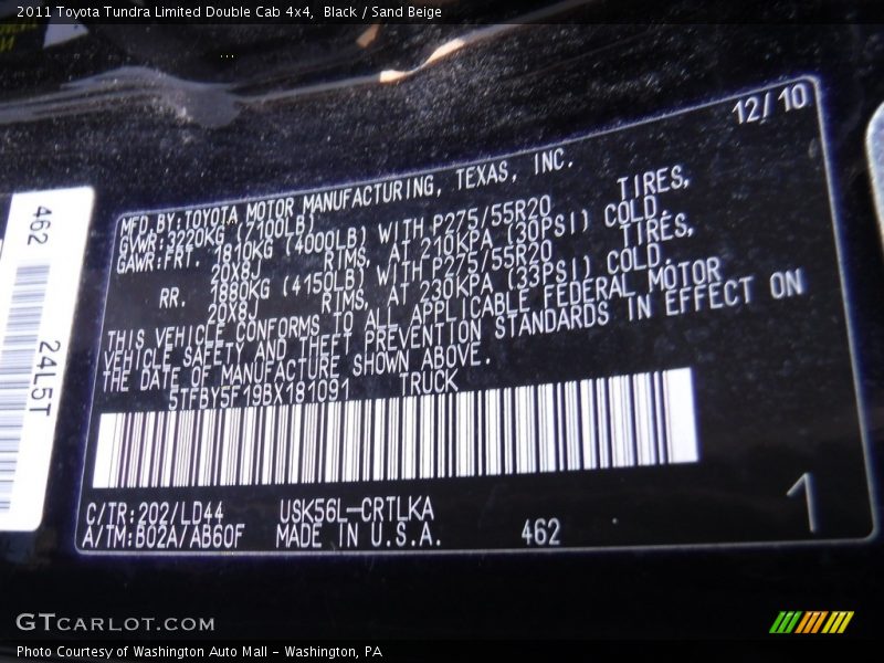 Black / Sand Beige 2011 Toyota Tundra Limited Double Cab 4x4