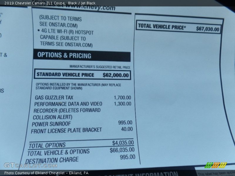 Black / Jet Black 2019 Chevrolet Camaro ZL1 Coupe