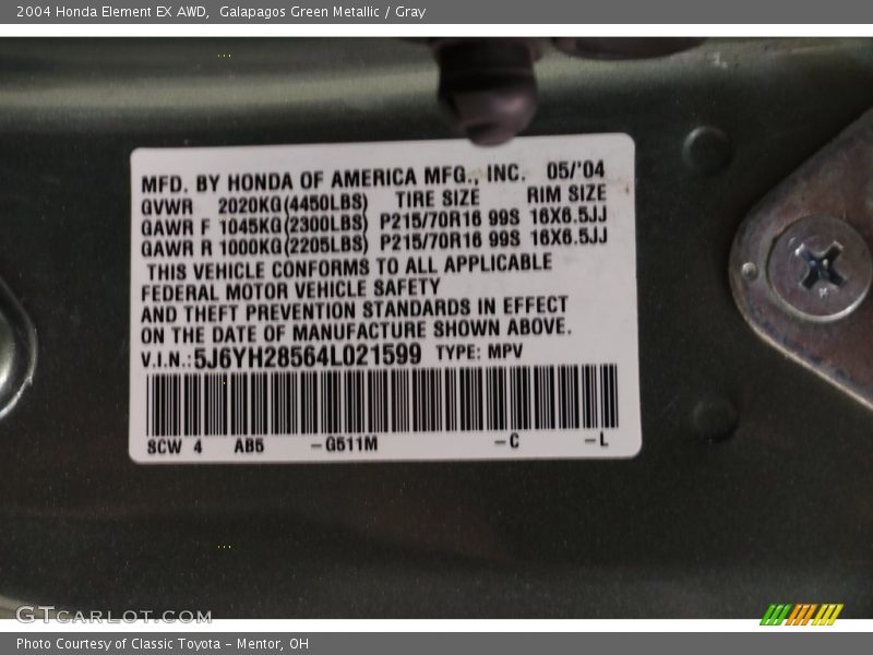 Galapagos Green Metallic / Gray 2004 Honda Element EX AWD