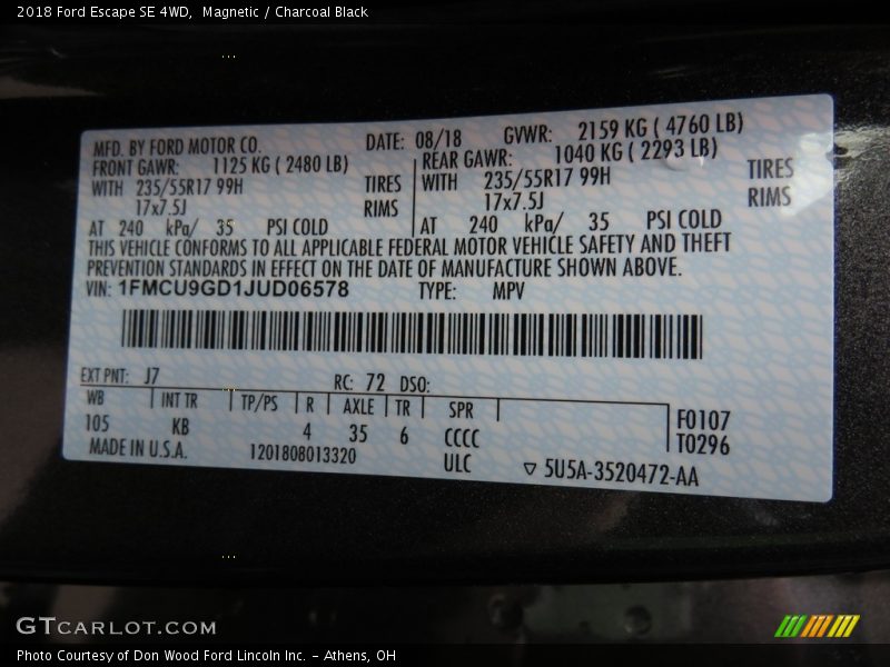 Magnetic / Charcoal Black 2018 Ford Escape SE 4WD