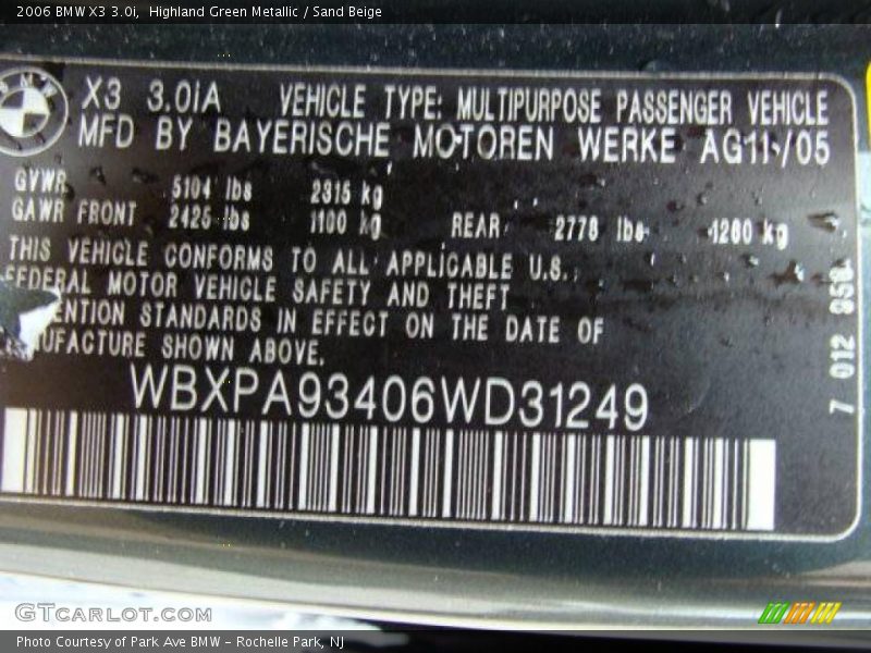 Highland Green Metallic / Sand Beige 2006 BMW X3 3.0i