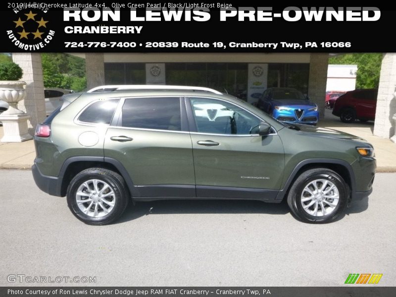 Olive Green Pearl / Black/Light Frost Beige 2019 Jeep Cherokee Latitude 4x4