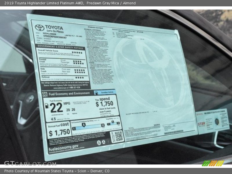 Predawn Gray Mica / Almond 2019 Toyota Highlander Limited Platinum AWD