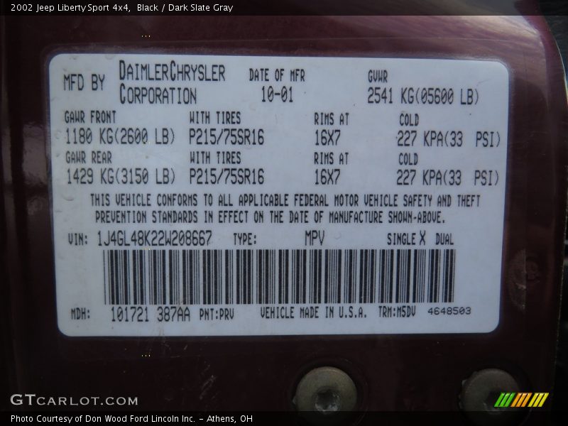 Black / Dark Slate Gray 2002 Jeep Liberty Sport 4x4