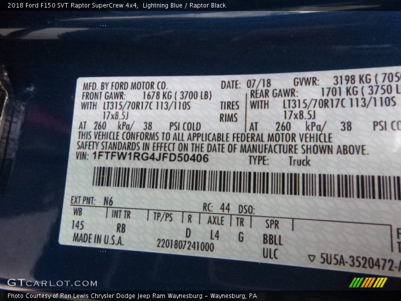 Lightning Blue / Raptor Black 2018 Ford F150 SVT Raptor SuperCrew 4x4
