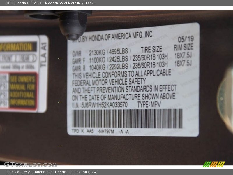 Modern Steel Metallic / Black 2019 Honda CR-V EX